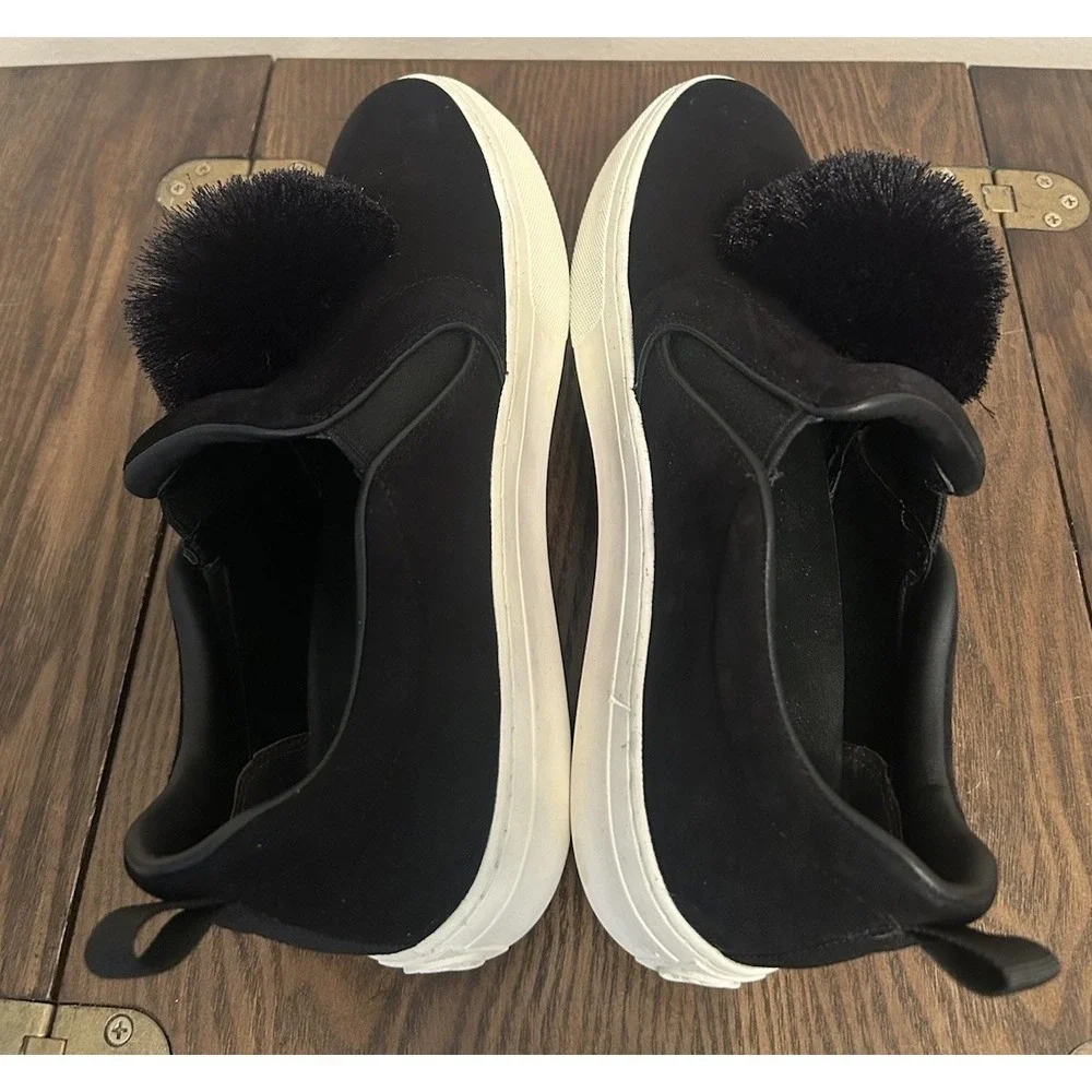 Tory Burch Pom Pom Silk Suede Platform Sneaker In Black Style‎ 141408 Size 9M